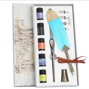 Feather Dip Pen Crystal Glass pen Gift Box with Inks Nibs and Pen Holder