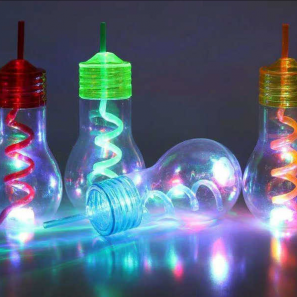 600ml LED Light Bulb Shaped Drinks Cups with Lid and Twist Straw