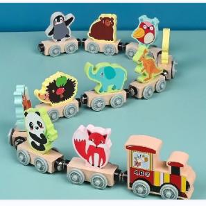 Magnetic Wooden Traffic Train Set Cartoon Montessori Learning Educational Toys for Toddlers, Preschool Learning