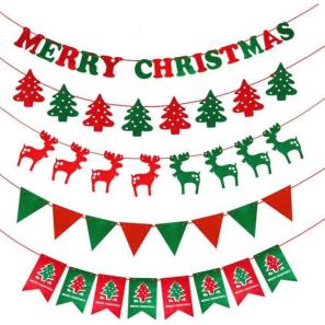 Christmas Decorations Merry Christmas Banner Hanging Non-Woven Flags with Engraving 