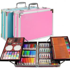 145pcs Drawing Colouring Kit with Aluminium Box Art Set for Kids 