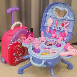 3 in 1 Alloy Trolley Case Children Beauty Cosmetics Play Set for Girls Makeup