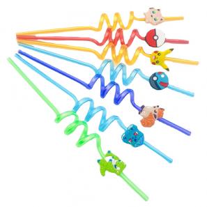 Funny Cartoon Spiral Fun Curly Drinking Reusable PET Straw for Kids Adult