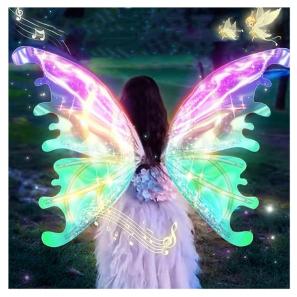 Electric Fairy Wings for Girls Light Up Moving Butterfly Wings with LED Lights Music