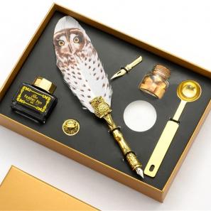 Calligraphy Dip Pen Set Retro calligraphy Quill Owl Feather Dip Pen with exquisite gift box