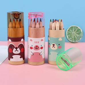 Mini Cartoon Bear 12pcs HB Colored Pencils Stationery Supplies with Pencil Sharpener