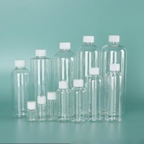 50ml 100ml 500ml Transparent Round Plastic Bottle with Clear Flip Top Caps