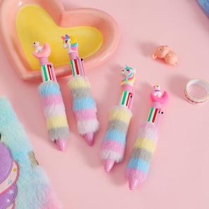 6 in 1 Children's Unicorn Plush Press Ball point Pens 