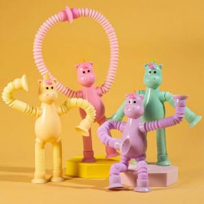 Pop Tube Fidget Toy Creative animal Bear Giraffe Tube Telescopic suction Cup Interaction Puzzle Decompression Toy for Boys Girls