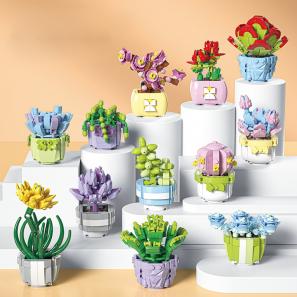 Best Selling Flower Mini Potted Succulents Building Blocks Mini Bonsai DIY Gardens Romantic Model Bricks Children Gifts