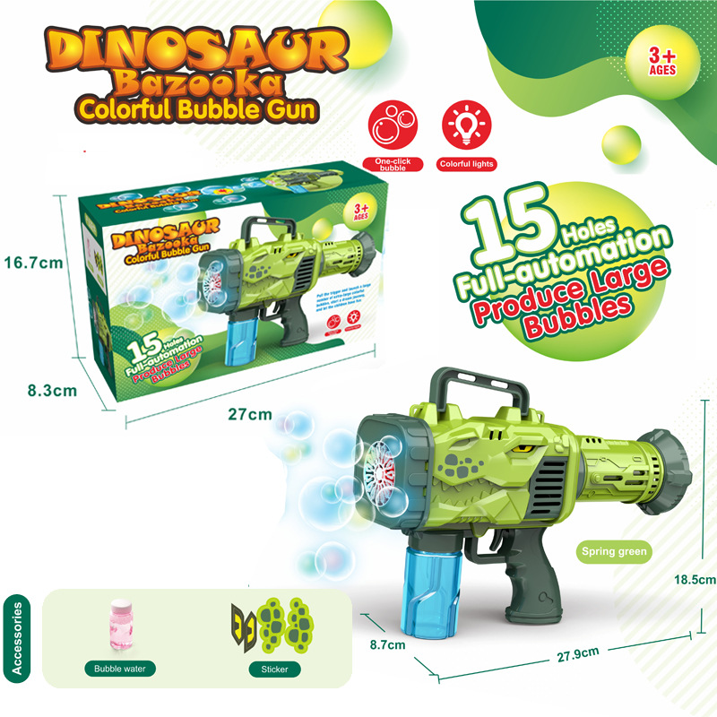 15 Holes Automatic Dinosaur Bubble Gun Toys